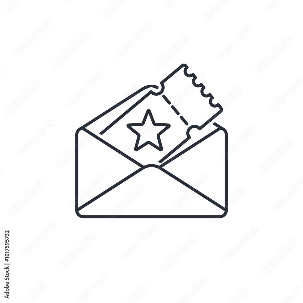 Envelope with an invitation card. Winning ticket. An important event.Vector linear icon isolated on white background. Envelope with an invitation card. Winning ticket. An important event.Vector linear icon isolated on white background.