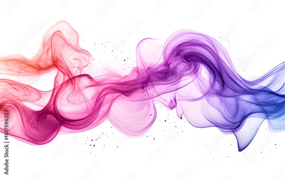 Colorful smoke on a white background banner illustration, ink wash painting, fluid organic shapes, pink and purple tones, generative ai

