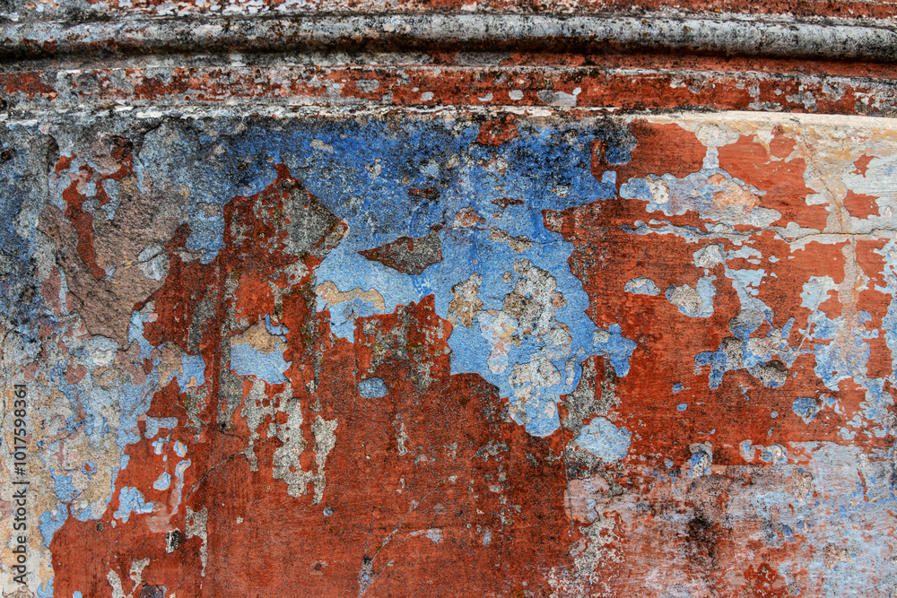 Old grunge wall with blue and red paint. Abstract background for design. Old grunge wall with blue and red paint. Abstract background for design.