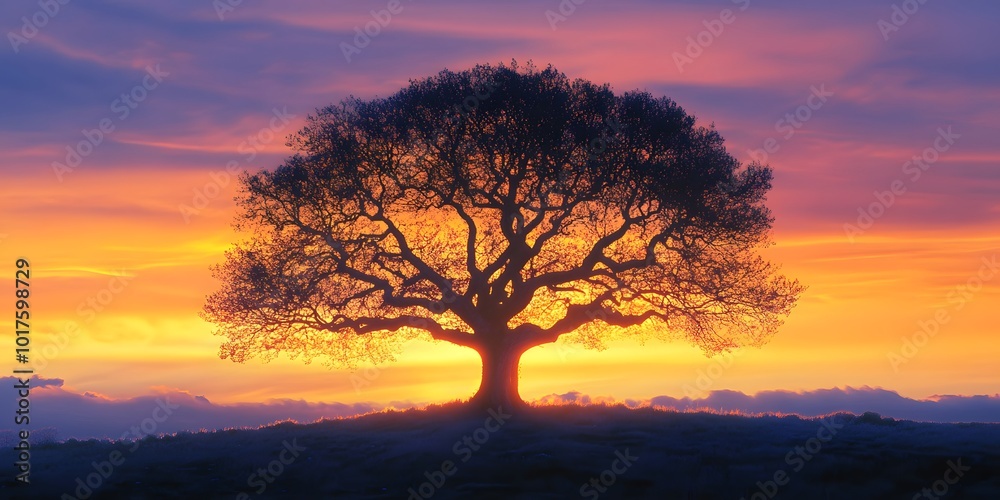 Fiery Sunset Silhouetting a Lone Tree on a Grassy Hill with a Dramatic Sky Backdrop Capturing the Beauty and Serenity of Nature, generative ai
Fiery Sunset Silhouetting a Lone Tree on a Grassy Hill with a Dramatic Sky Backdrop Capturing the Beauty and Serenity of Nature, generative ai