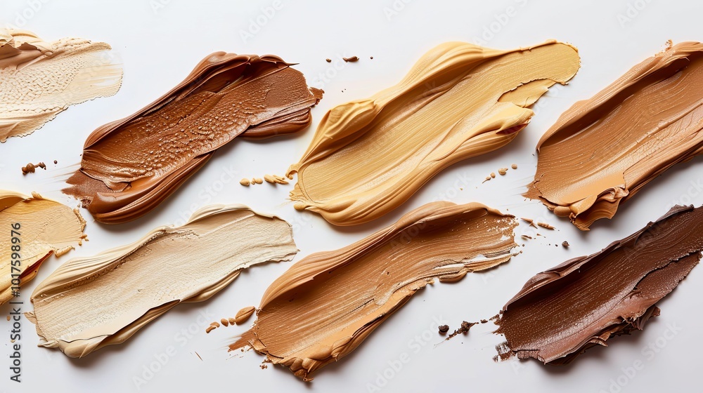 Various Shades of Foundation Swiped on White Surface
