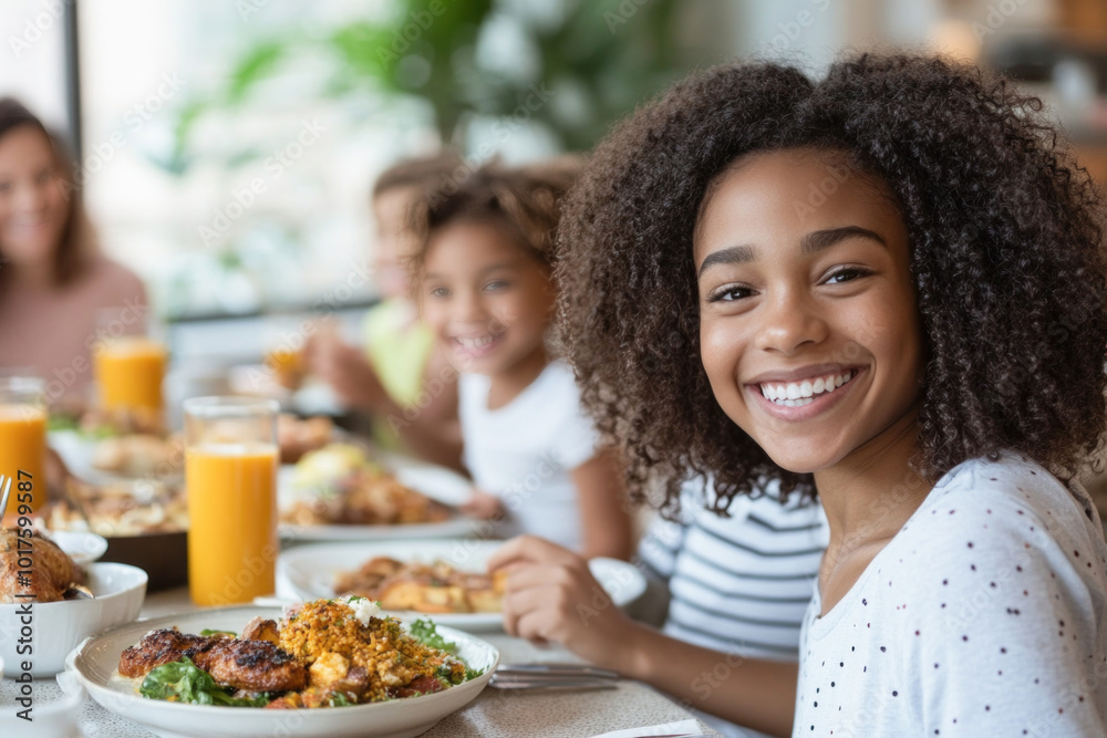 Happy family having lunch together at home Happy family having lunch together at home