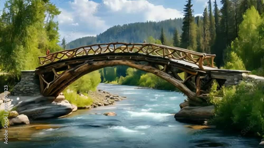 Rustic Bridge Over a Meandering River Rustic Bridge Over a Meandering River