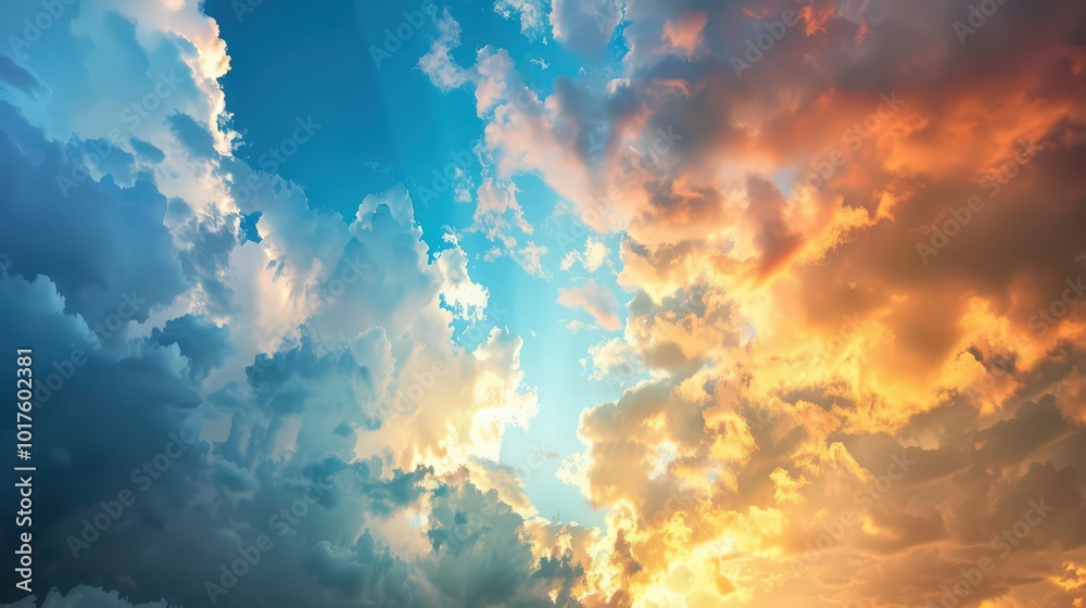 Depict the transition from a hot, sunny day to a cooling evening with a gentle breeze and shifting clouds, showcasing the gradual change in weather Depict the transition from a hot, sunny day to a cooling evening with a gentle breeze and shifting clouds, showcasing the gradual change in weather