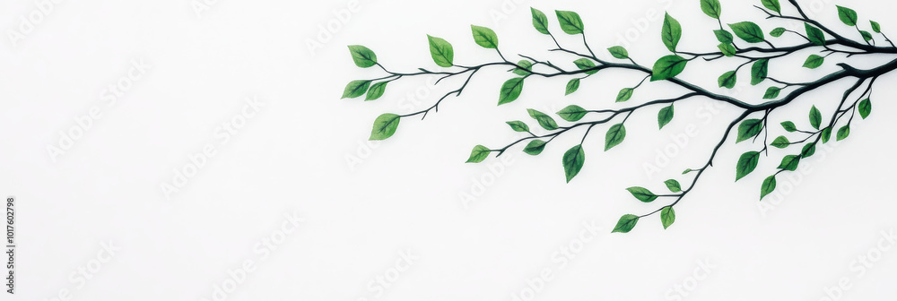 Green leaves on a branch against a white background. Green leaves on a branch against a white background.
