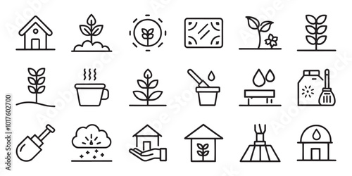  Gardening And Soil related editable stroke outline icons set isolated flat vector illustration on white background