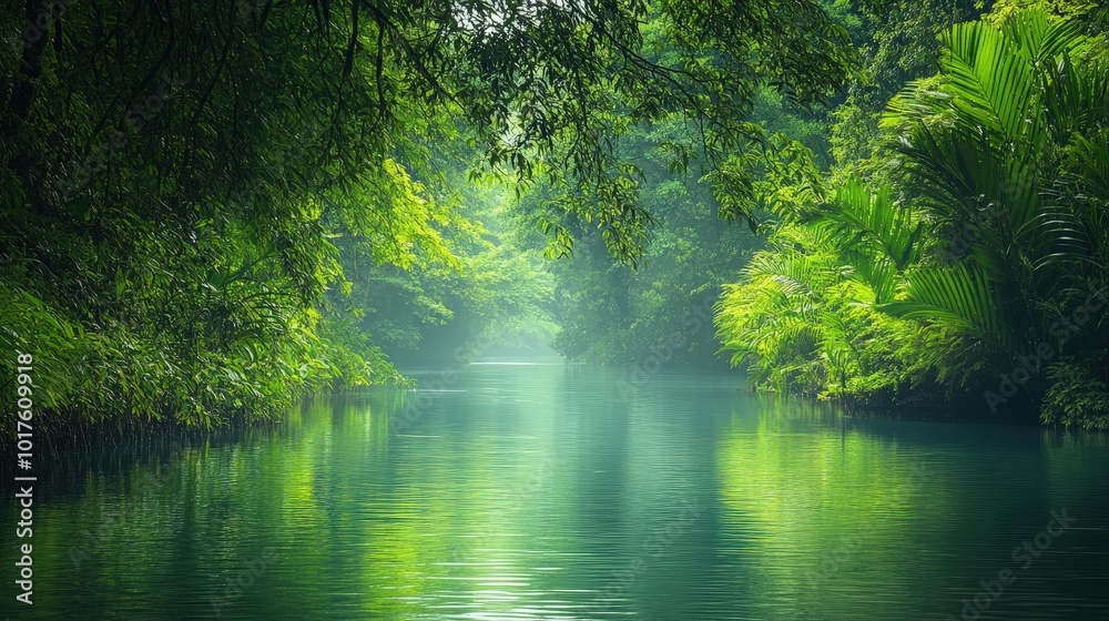 Tranquil River Through Lush Green Foliage Tranquil River Through Lush Green Foliage