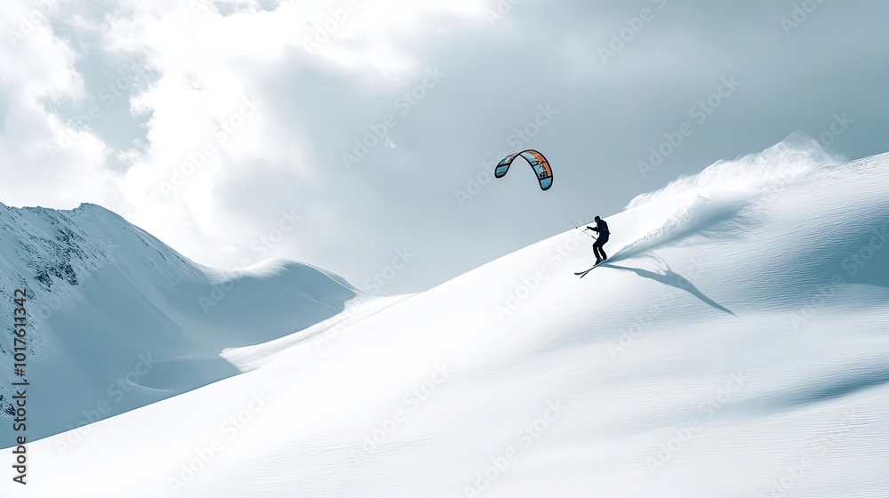Snow Kitesurfer Descending a Mountainside Snow Kitesurfer Descending a Mountainside