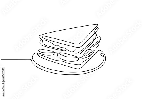 One continuous line drawing of a bread slice. Simplified design for breakfast and bakery concepts.