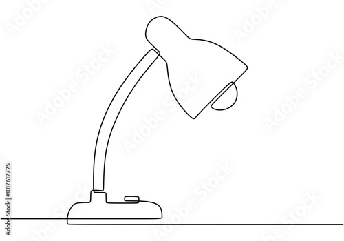 Desk lamp in one continuous line drawing. Minimalist representation for home and study themes.