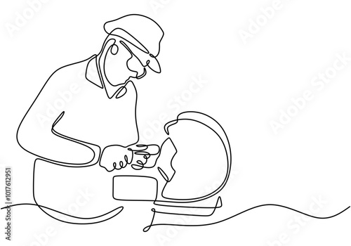 Carpenter working in one continuous line drawing. Minimalist design for craftsmanship and construction themes.