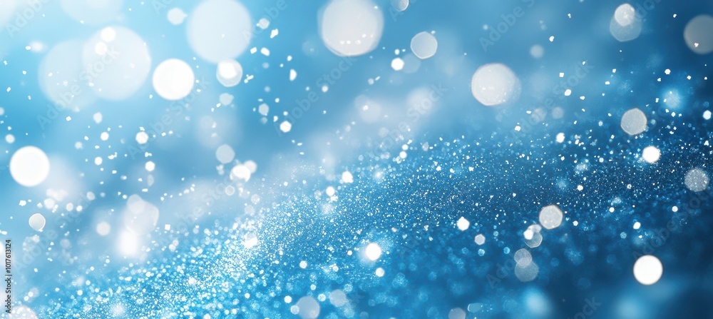 Bright Snowflakes and Glitter on Light Blue Blurred Backdrop Bright Snowflakes and Glitter on Light Blue Blurred Backdrop
