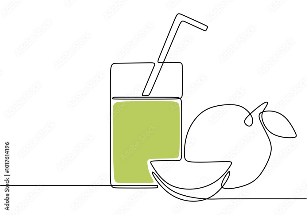 Glass of lemon drink in continuous line drawing. Minimalist design for refreshing beverages and citrus themes. Glass of lemon drink in continuous line drawing. Minimalist design for refreshing beverages and citrus themes.