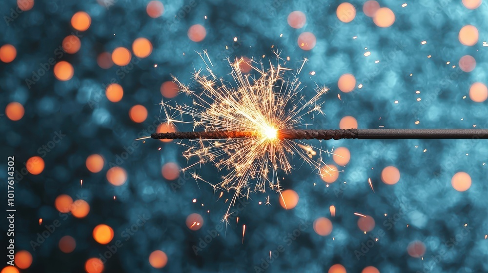 Fototapeta premium Sparkler Burning Bright with Festive Bokeh Lights New Year s Eve Celebration
