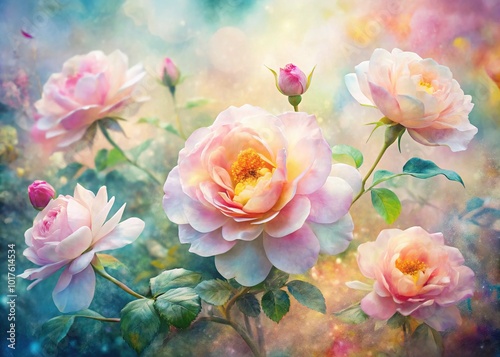 Double Exposure of Rosa Semperflorens in Watercolor Style for Stunning Floral Art