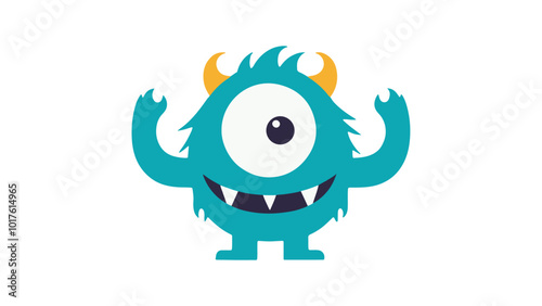 cartoon funny monster with orange horns and one eye