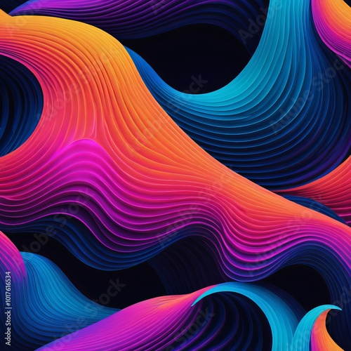 Colorful abstract waves of vibrant hues flowing across a dark background