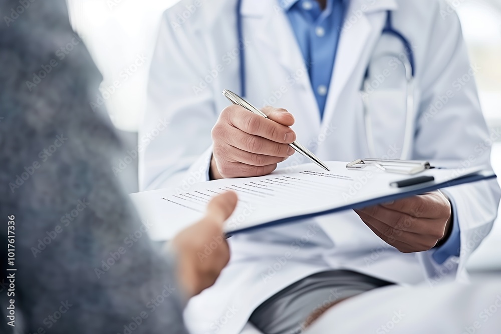 Doctor reviewing and discussing medical documents with a patient Doctor reviewing and discussing medical documents with a patient
