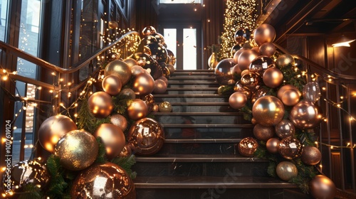 Festive New Year's Eve Staircase Decorated with Garlands