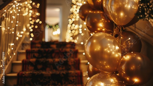 Festive New Year's Eve Staircase Decorated with Garlands