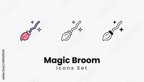 Magic Broom Icons thin line and glyph vector icon stock illustration