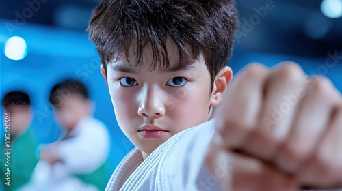 Young Boy Karate Training  Focus on Fist  Martial Arts  Asian Kid   Sport  Action   Traini photo