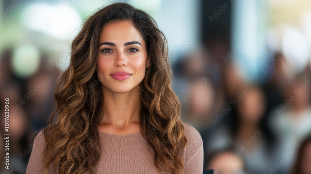 A confident woman in tech giving a keynote speech at a tech conference, addressing a large audience about innovation in the industry. A confident woman in tech giving a keynote speech at a tech conference, addressing a large audience about innovation in the industry.