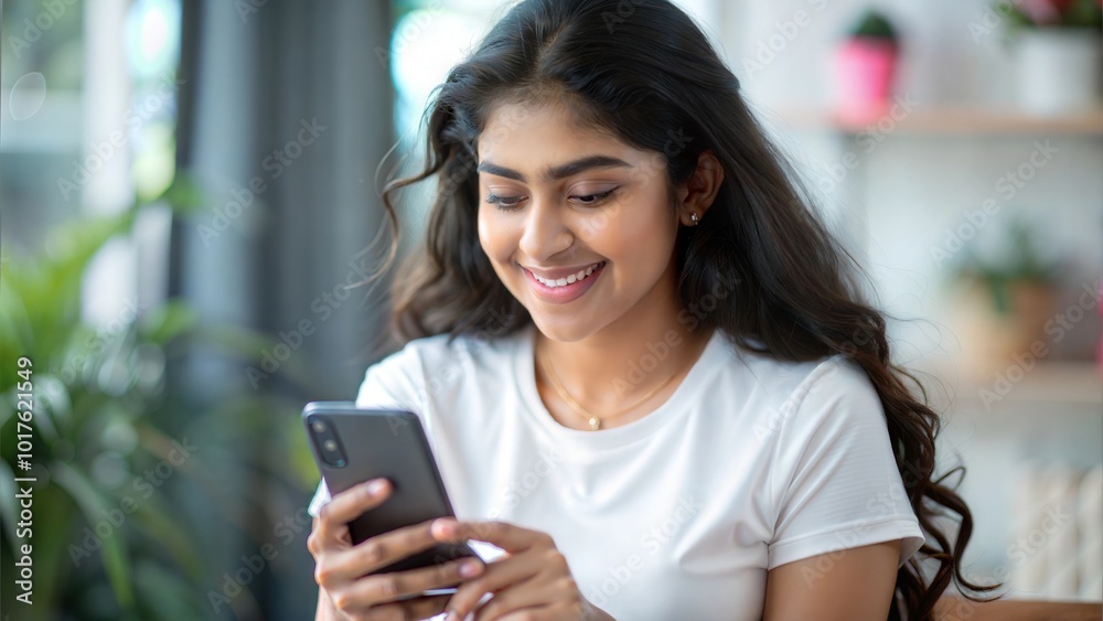 Smiling Indian Young Woman in White T-Shirt Using Smartphone Pink Background
Smiling Indian Young Woman in White T-Shirt Using Smartphone Pink Background