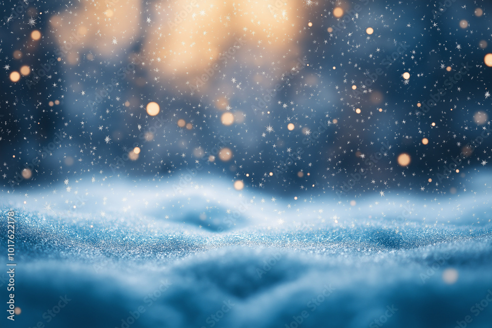 Obraz premium Vibrant abstract blue background featuring soft bokeh lights. AI generation