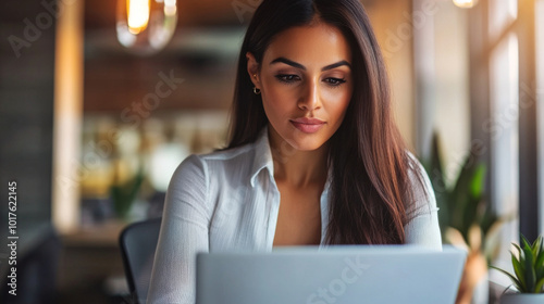 A businesswoman reviewing financial documents while working with her team in a busy corporate office.