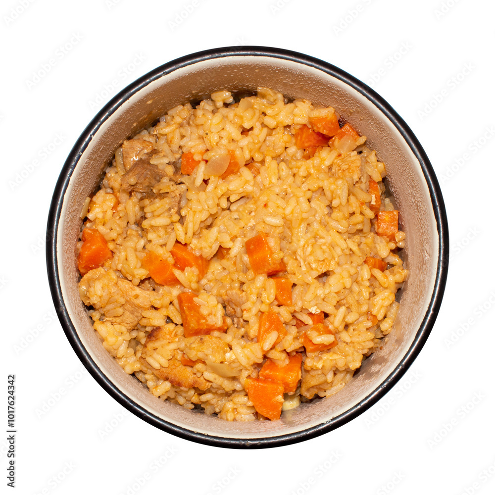 Uzbek pilaf with meat and spices.Pilaf with meat background.Rice with meat and seasonings. Uzbek pilaf with meat and spices.Pilaf with meat background.Rice with meat and seasonings.