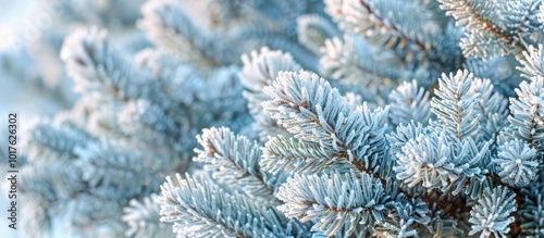 Frosty Snow Covered Pine Spruce in Outdoor Garden