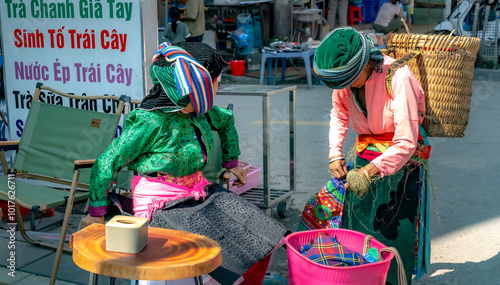Dong Van Market, Meo Vac District, Ha Giang Province, Vietnam - September 15, 2024: Scene of daily life at the Dong Van ancient town market. The market is held on weekends, mainly by ethnic minorities