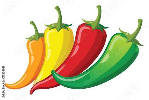 Colorful hot peppers, isolated on white background.