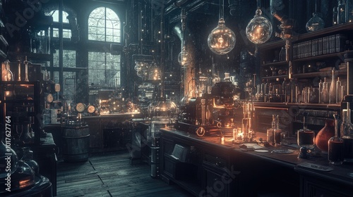 A mysterious and atmospheric laboratory. Perfect for fantasy, steampunk, and sci-fi projects.