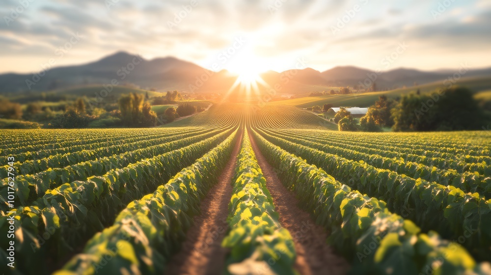 Fototapeta premium Landscape agriculture. Large fields with plants