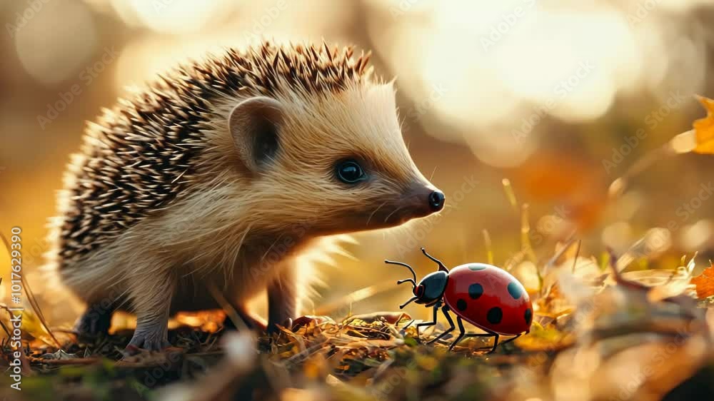 Hedgehog and Ladybug in Golden Hour Hedgehog and Ladybug in Golden Hour
