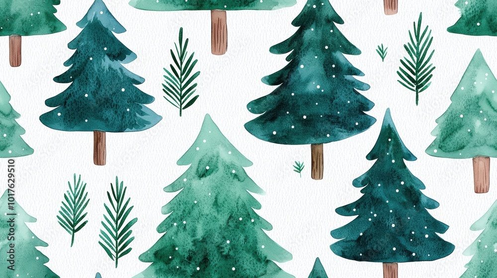 Obraz premium Various green trees pattern on a white isolated background.