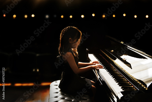 asian girl kids performance play piano in classic music ability for on stage