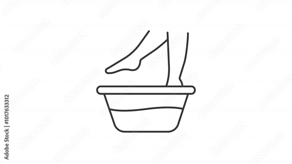 Foot wash line animation. Feet care animated icon. Shaking water, moving legs. Salon spa, pedicure. Black illustration on white background. HD video with alpha channel. Motion graphic Foot wash line animation. Feet care animated icon. Shaking water, moving legs. Salon spa, pedicure. Black illustration on white background. HD video with alpha channel. Motion graphic