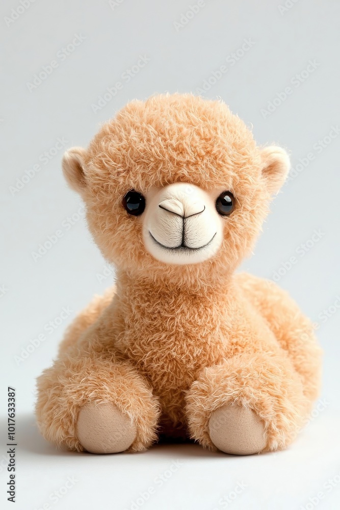 A baby camel, isolate on white background, with soft fur and an adorable expression.