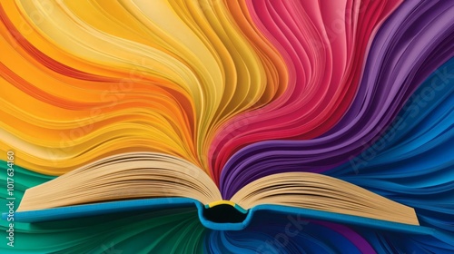 Open book with vibrant swirling colors radiating from its pages.