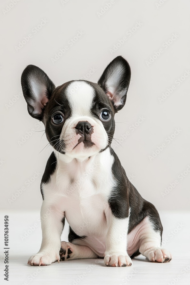 A baby Boston Terrier, isolate on white background, with soft fur and an innocent expression, radiating cuteness. A baby Boston Terrier, isolate on white background, with soft fur and an innocent expression, radiating cuteness.