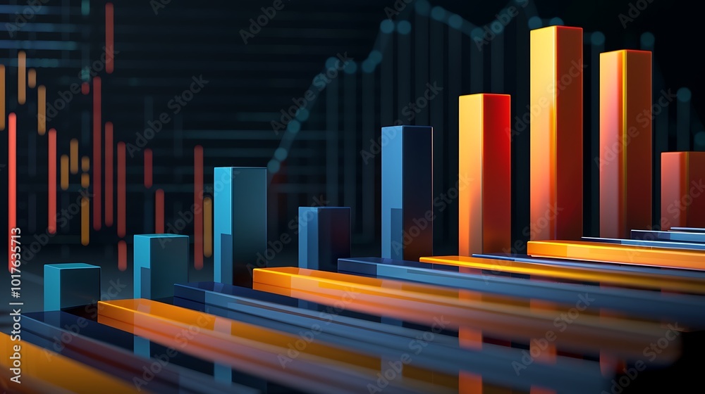 3D visualization of a bar chart representing business data, highlighting growth and performance. 3D visualization of a bar chart representing business data, highlighting growth and performance.