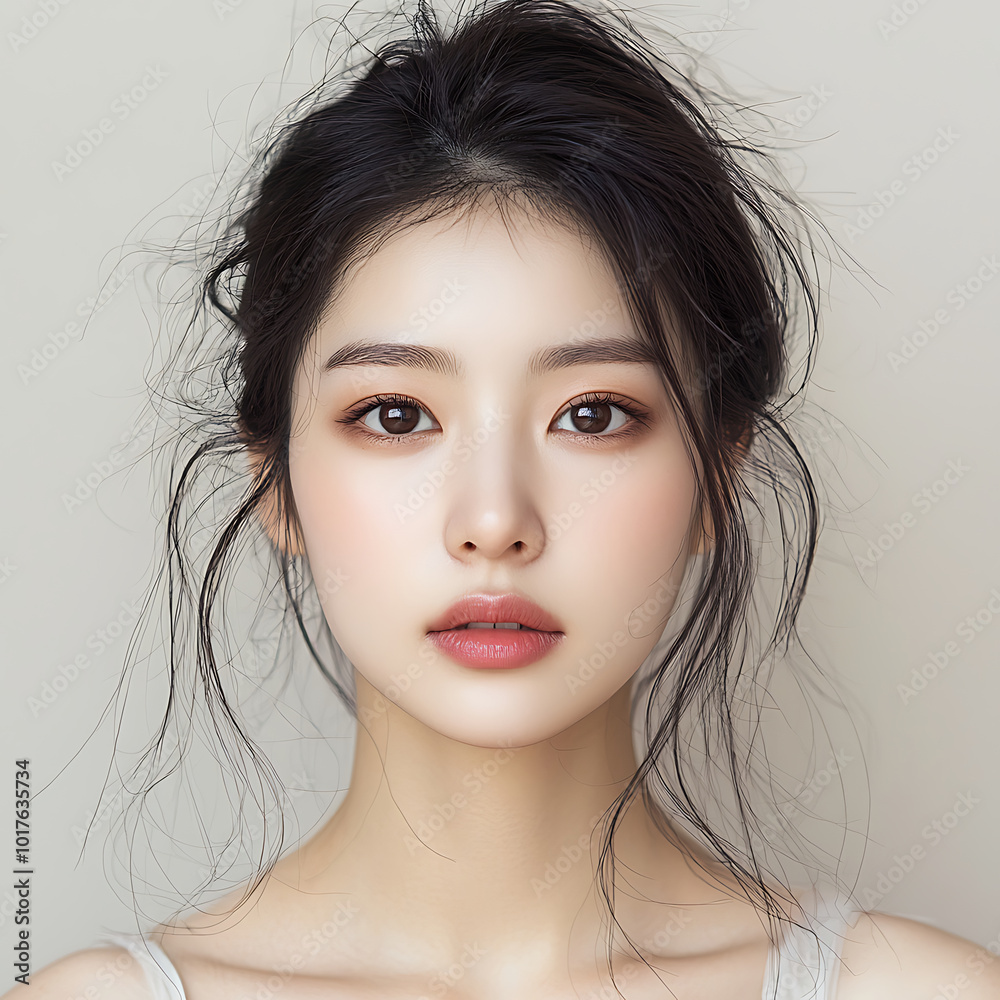 A minimalistic young korean woman portrait professional profile picture with soft color background. A minimalistic young korean woman portrait professional profile picture with soft color background.