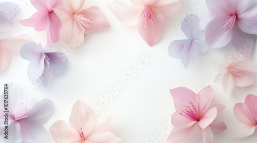 Delicate pink and purple flowers on a white isolated background.