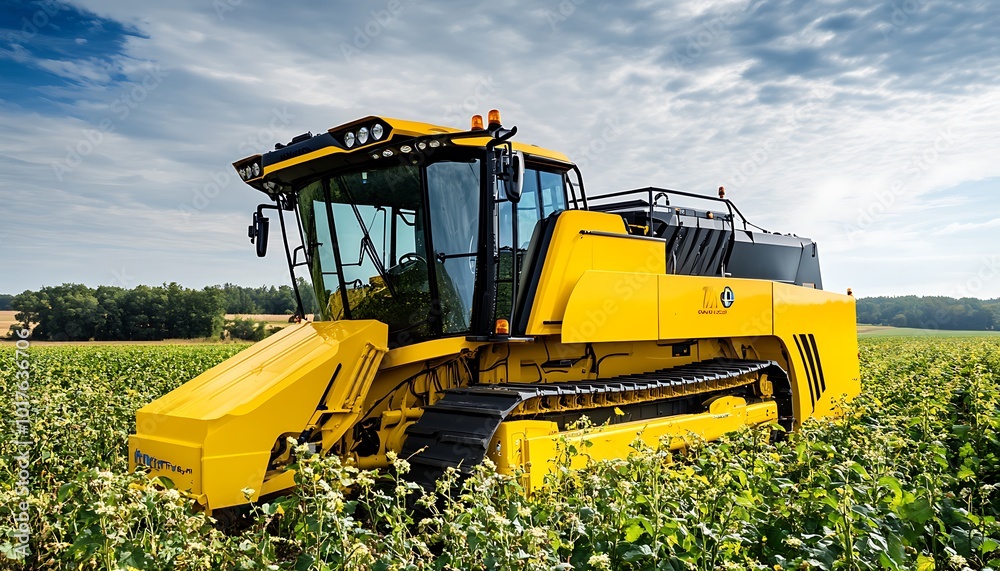 Obraz premium Yellow Harvester in a Field
