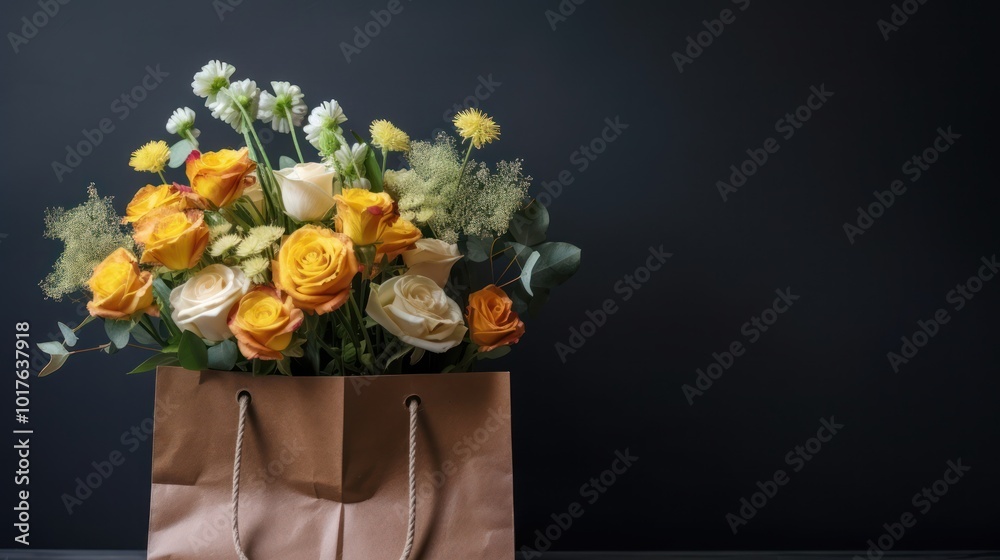 Fototapeta premium Floral Arrangement in a Brown Paper Bag