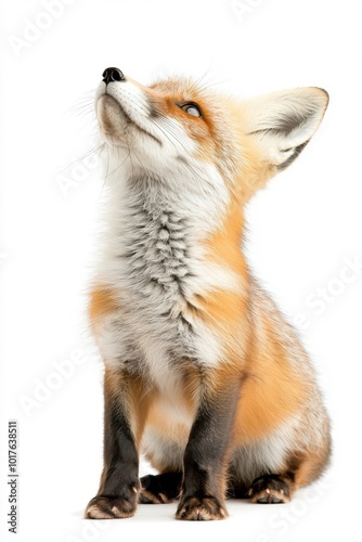 Wallpaper Mural A graceful fox standing elegantly, isolate on white background, highlighting its striking features. Torontodigital.ca