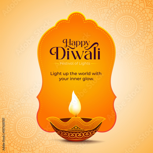 Happy Diwali Festival Background Design  with Decorative Diwali Lamp Illustration